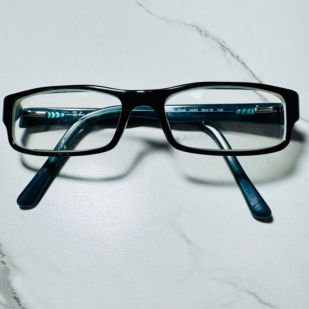 Ray-Ban RB 5246 5092 Black Teal Rectangular Eyeglass Frames 50-16-135